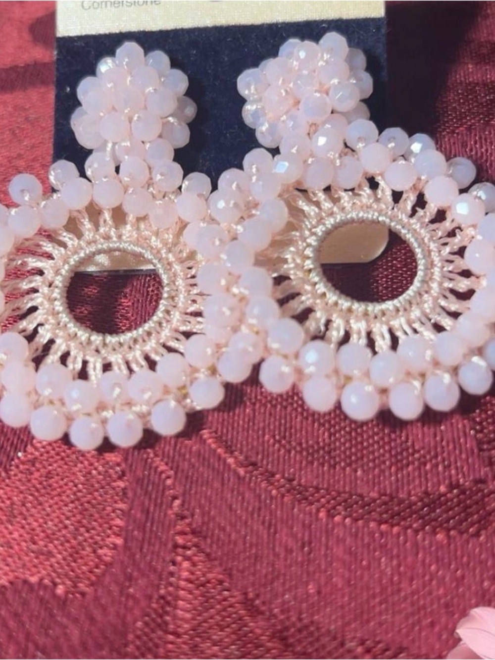 Delicate Pink Beaded Hoop Earrings
